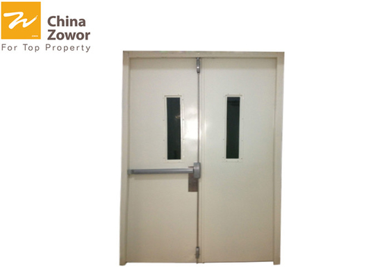 Double Leaf Gal. Steel Insulated Fire Exit Door With Vision Panel For Commercial Buildings